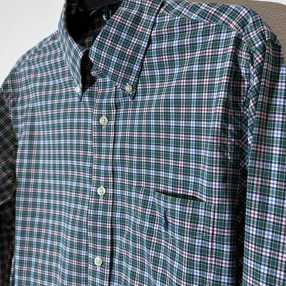 Ralph Lauren Shirt Mens Medium‎ Green Red Check Plaid  Button Down Preppy Pony